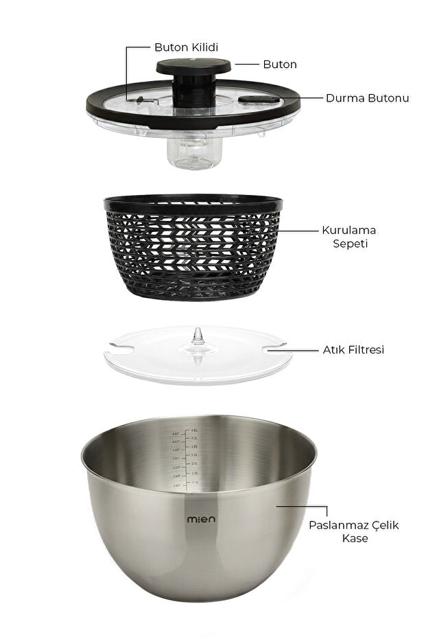 Kitchen Life Mien Profesyonel Hazırlık Seti – Rendeli Karıştırma & Salata Kurutucu, 11 Parça