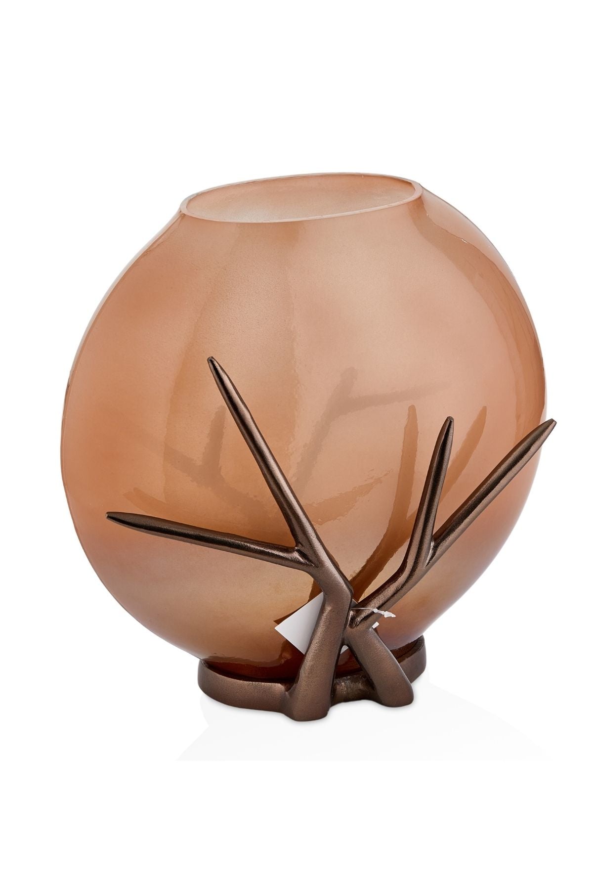 Gınger Antik Bronz Metal Detaylı Cam Vazo Büyük
