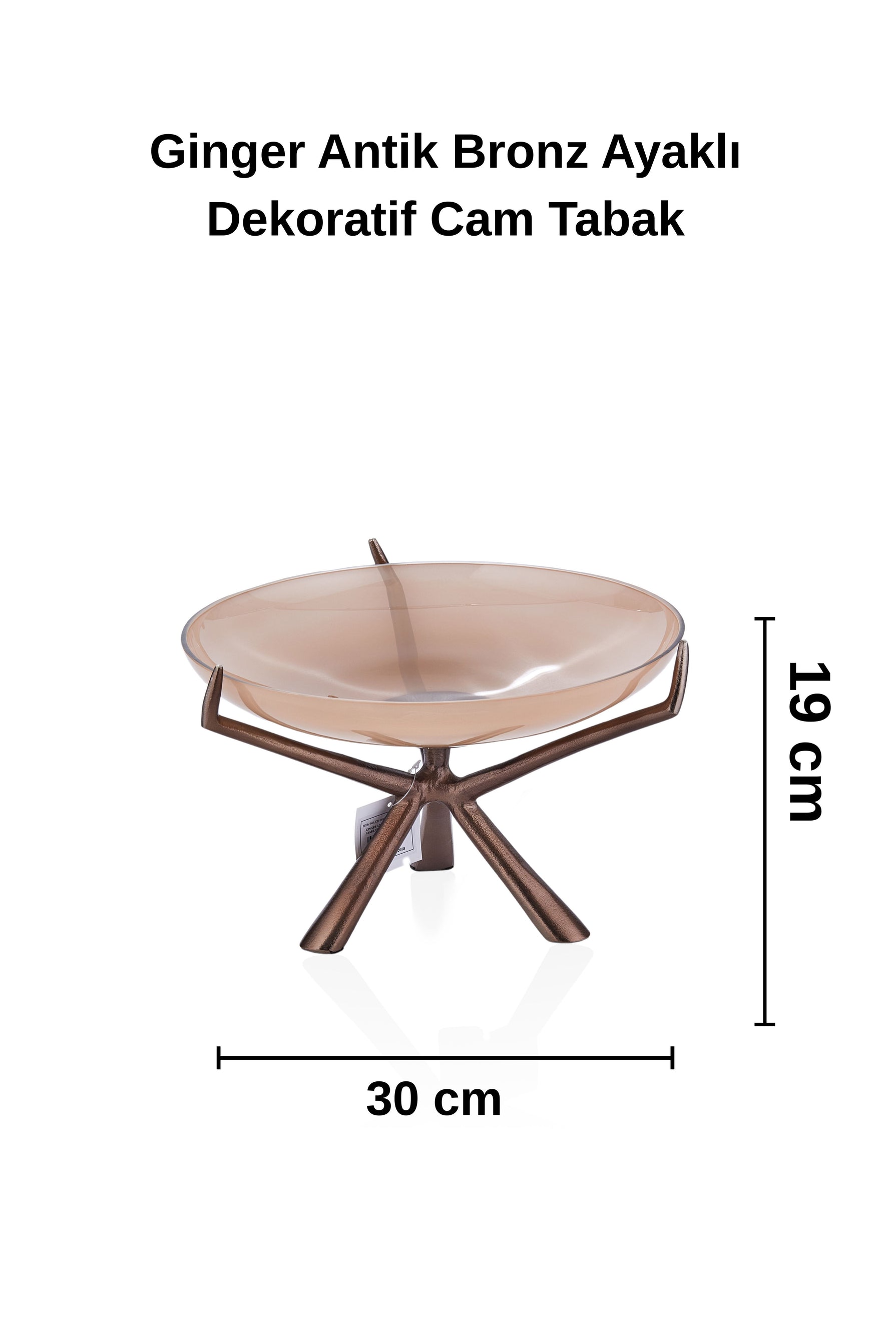 Cornella Ginger Antik Bronz Ayaklı Dekoratif Cam Tabak