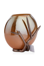 Gınger Antik Bronz Metal Detaylı Cam Vazo Küçük