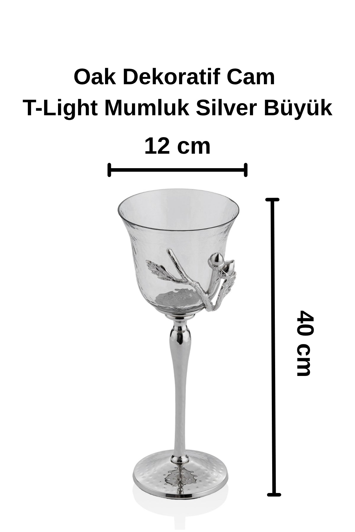 Oak Dekoratif Cam T-Light Mumluk Silver Büyük