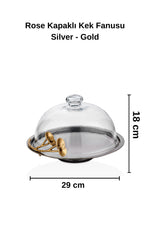 Rose Kapaklı Kek Fanusu Silver - Gold