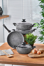 Taç Mastercook Tombik 7 Parça Tencere Seti Gri – Granit, PFAS'sız