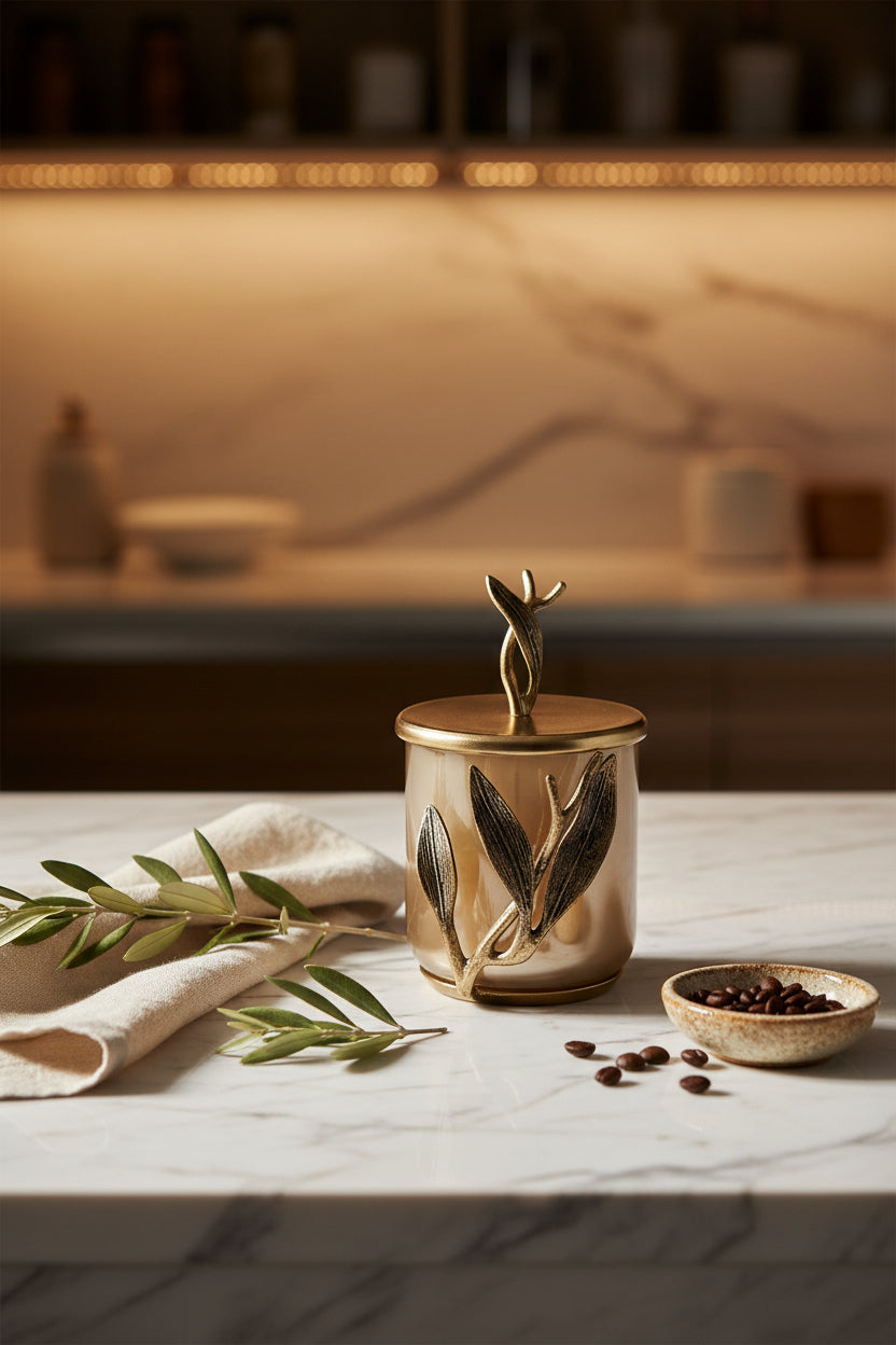 Ivy Antik Gold Detaylı Krem Ombreli Cam Kavanoz Küçük