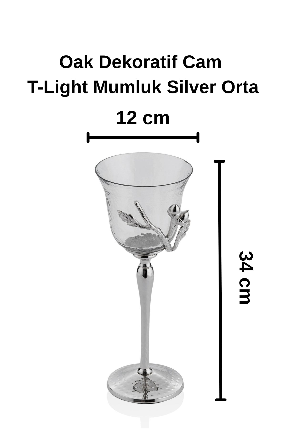 Oak Dekoratif Cam T-Light Mumluk Silver Orta