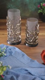 Pillar Antik Gold Gri Ombreli Cam Mumluk Büyük / Ağız: 12 cm x Boy: 35 cm