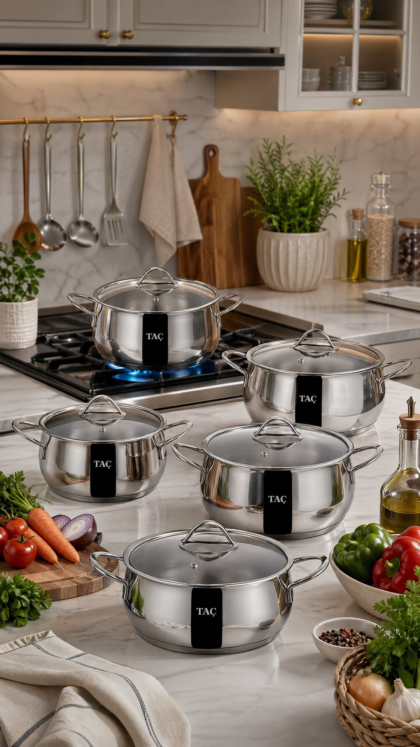 MaxSteel 10 Parça Paslanmaz Çelik İndüksiyon Uyumlu Tencere Tava Seti 18/10 Kalite CR-4869-SS