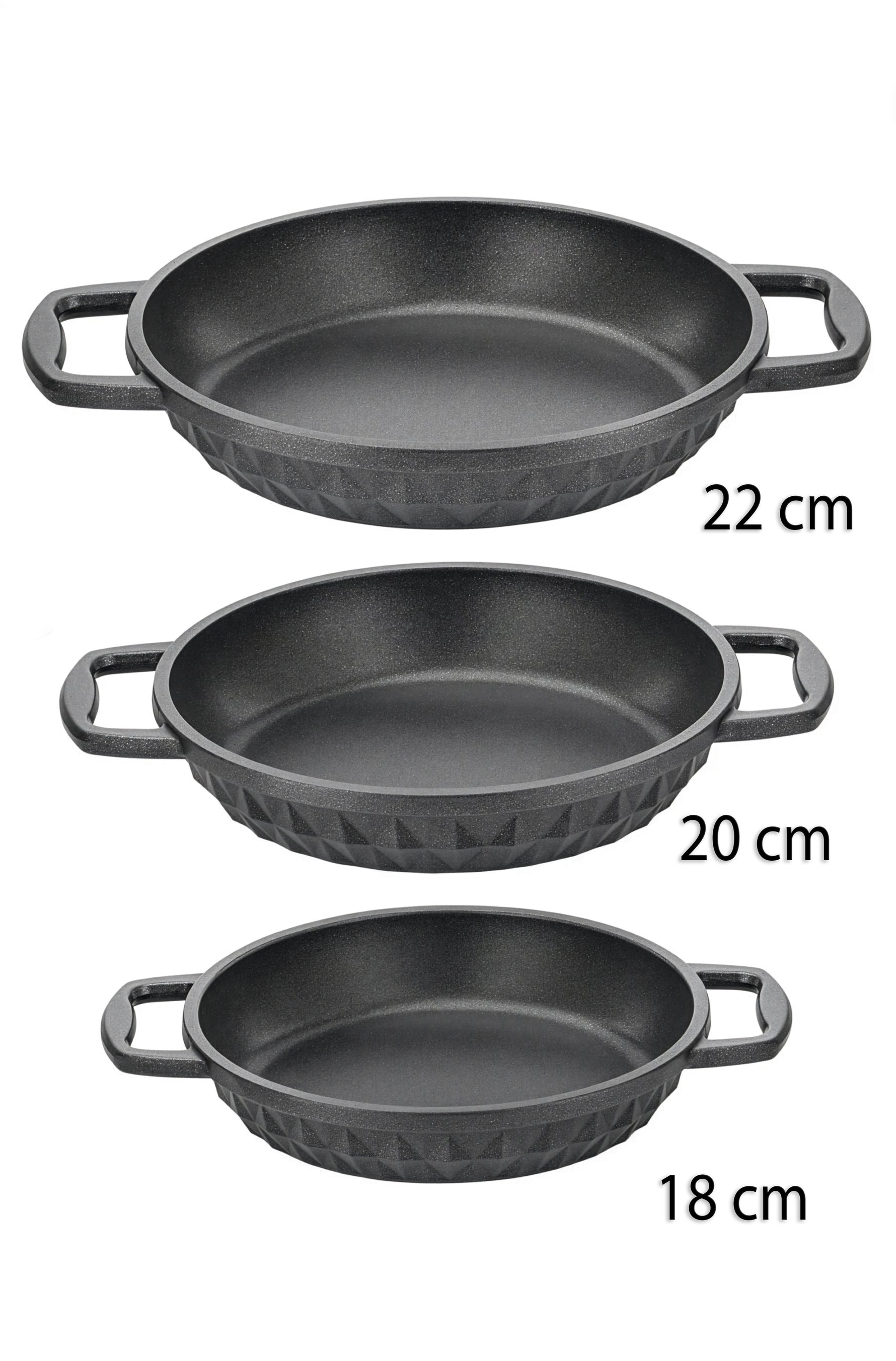 Taç Bella 3'lü Döküm Sahan Seti Siyah 18-20-22 cm – Yanmaz Yapışmaz